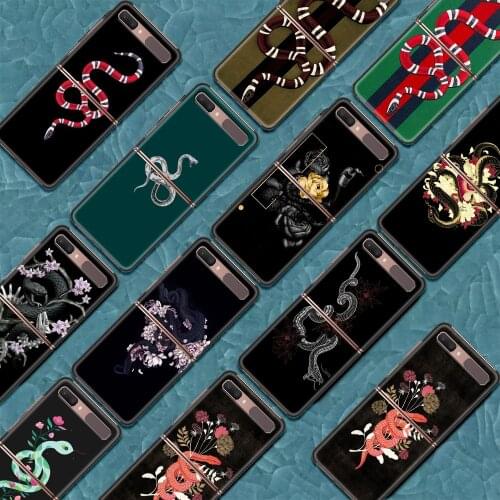 Luxury Snake Case Cover for Samsung Galaxy Z Flip 6.7" PC Hard Phone Case ZFlip 5G Black Segmented Protect Coque