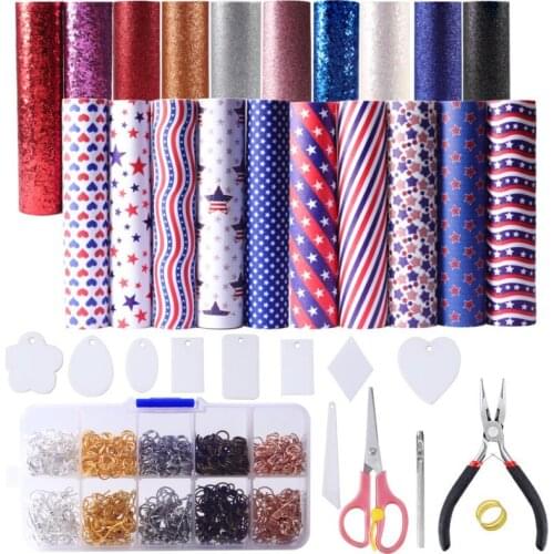 DIY Earrings Homemade PU Material Set Flag Pattern Leather Earring Material Colorful Glitter Sequin DIY Template Kit Toolkit