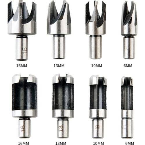 8Pc 5/8" 1/2" 3/8" 1/4" Carbon Steel Wood Plug Hole Cutter Dowel Maker Cutting Drill Bit 10MM Shank 6/10/13/16mm Wood Drill Bits