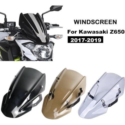 For Kawasaki Z650 Z-650 2017 2018 2019 Motorcycle Windshield Screen Visor Windscreen with Bracket Double Bubble Wind Deflector