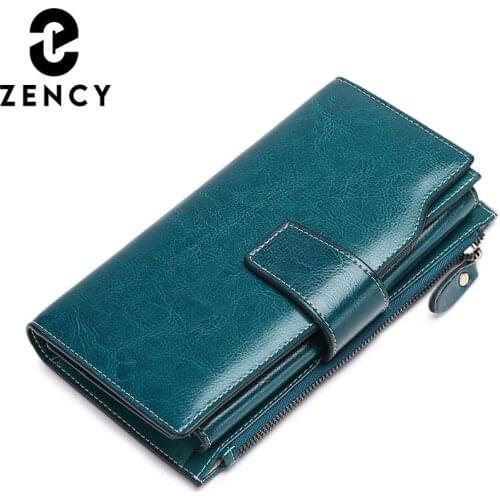 Zency Genuine Leather Ladies Wallets Luxury Card Holder Clutch Casual Women Wallets Long Large Capacity Purse Top Quality