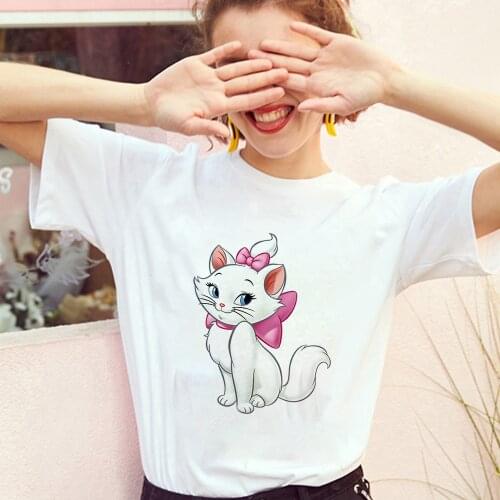 Disney The Aristocats Women Funny T Shirt Short Sleeve Marie Cat Tops Tees Femme Harajuku Girl Tshirt Dropship T-shirts