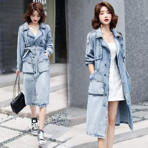 2021 Spring Autumn Denim Trench Coat Women High Quality Long Jean Outwear Plus Size Casual Windbreaker Single-Breasted Cardigan
