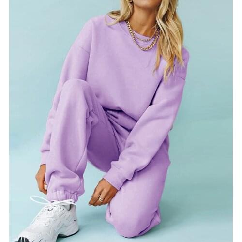 Fleece Solid Two Piece Sets Women Autumn Winter Pullover O Neck Sweatshirts And Jogging Pants Suits Casual Fashion Street Wear