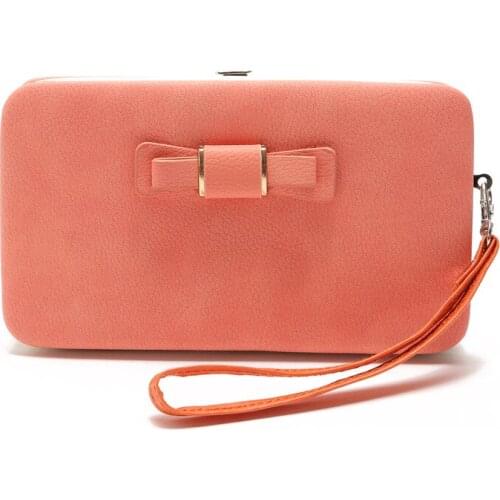 Women Korean Style PU Leather Cute Wallet Ladies Travel Cellphone Card Holder Pockets Bow Long Wallet Purse Female Hasp Clutch