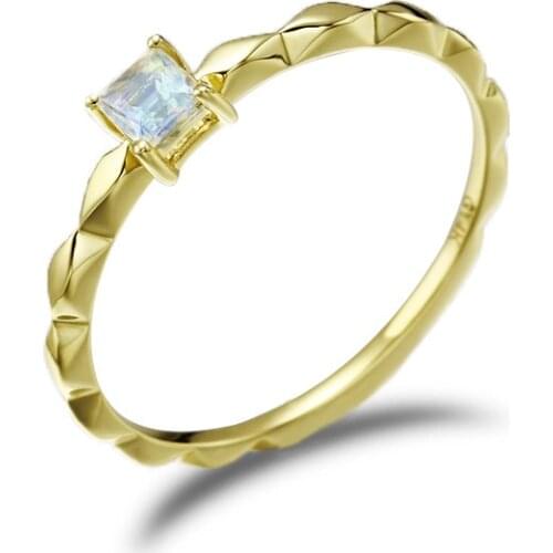14K Yellow Gold Retro Natural Moonstone Ring Female White-Collar Temperament All-Match Jewelry