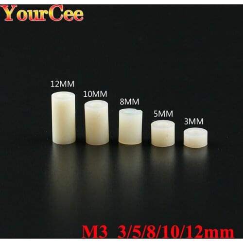 100pcs/lot M3 Screws ABS Rround Spacer Standoff White Nylon Non-Threaded Spacer Round Hollow Standoff Washer