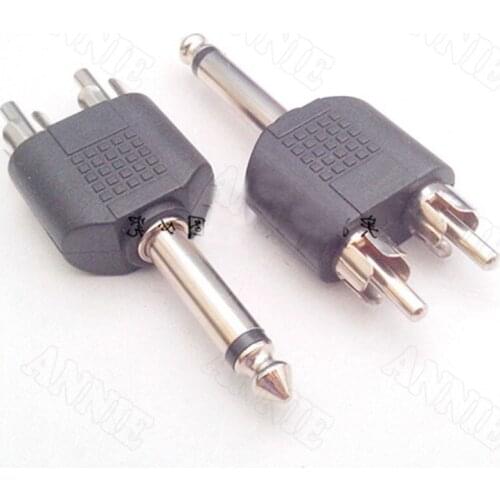 100pcs/lot Stereo Big Two Core Adaptor 6.35 Turn Double RCA Male /6.5 One-to-two Male-male