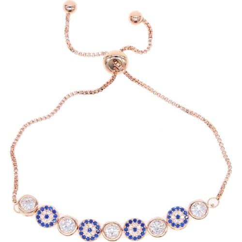 2019 mix 3 color gold rose silver color 5mm sparking AAA cz evil eye link chain girl women turkish jewelry pave mini cz bracelet