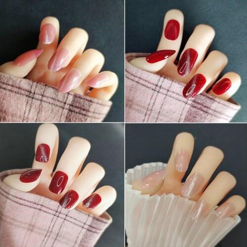 24Pcs False Nails Shiny Designs DIY Slider Short Paragraph Fashion Artificial Manicure Fully Covered Nail Decoration With Glue