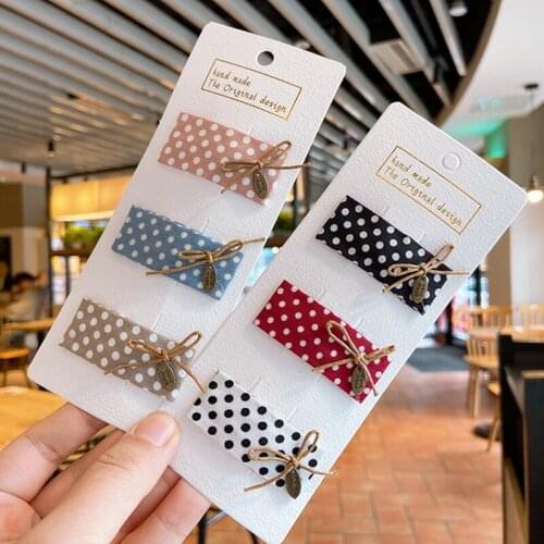 3pcs/card handmade dot fabric cover bow deco hairclip snap bobby hairpin accessories