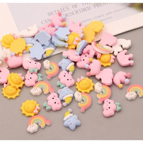 30pcs Cartoon Rainbow Cloud Stars Resin Ornaments DIY Craft Supplies Kids Hair Accessories Phone Shell Patch Arts Decor Material