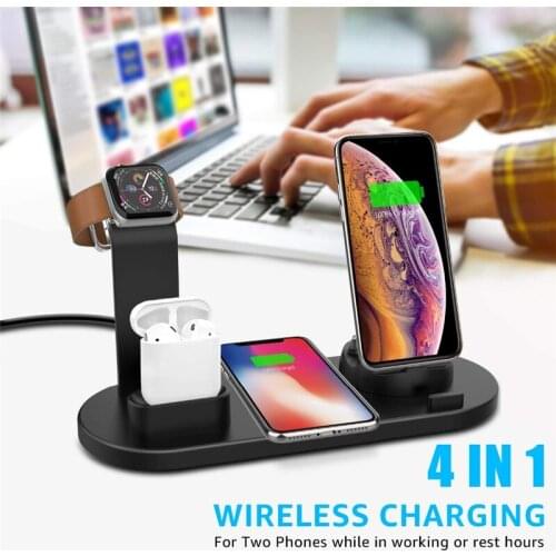 4 in 1 Wireless Charger Dock Station 10W Qi Fast Charging Stand For iPhone 12 11 XR XS X 8 Apple Watch 2 3 4 5 6 SE AirPods Pro