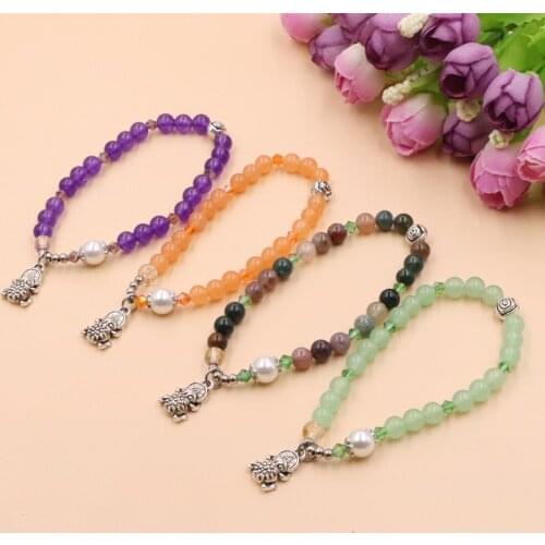 Trendy Bracelet for Women Natural Indian Agates Picture Amethysts Jades Stone Bracelets Lucky Bangle Wristband Jewelry Gift B376