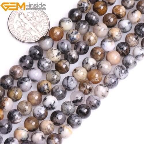 Gem-inside 6-8mm 15'' Natural Round Brown Dendritic Moss Opal Beads For Jewelry Making Beads Bracelets For Women DIY Beads