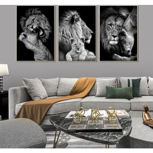 Black White Animals Art Lions Tiger Oil Painting Canvas Art Posters and Prints Wall Pictures for Living Room Home Wall Decor