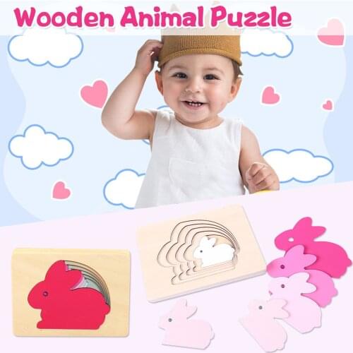 Wooden Puzzles Wooden Animal Puzzle Cognition puzzle Shape match Early Education Card for kids Rabbit Jigsaw Puzzle For Children
