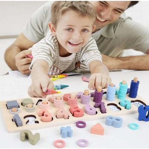 Childrens Simulated Puzzle Wooden Matching Shape Educational Toy with Bright Colors Pattern Portable Math Training Toy