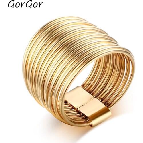 GorGor Trendy Classic Korean Plating Stainless Steel Gold Color Round Multi-ring Rings for Women Engagement Jewelry Gift R-159