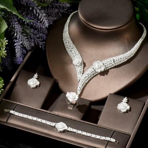 HIBRIDE Flower Cubic Zirconia African Necklace Earring Set Nigerian Bridal jewelry sets For Women Dubai Jewelry bijoux N-1849