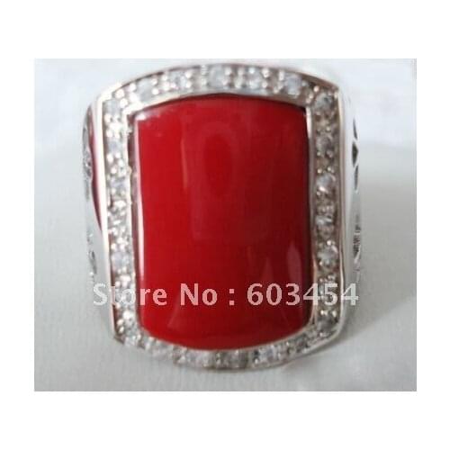 GOOD SHIPPING>>>@@ Exquisite silver red coral crystal Ring size: 8.9.10.11/ GOOD Shiping