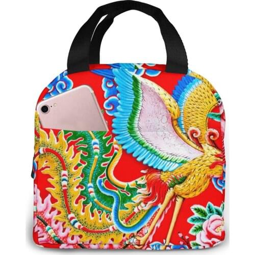 Insulated Lunch Bag Thermal Chinese Phoenix Tote Bags Cooler Picnic Food Lunch Box Bag For Kids Women Girls Men Children