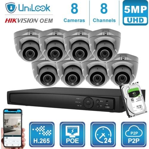 UniLook 8CH NVR 4/6/8Pcs Gray Mini Dome Camera NVR Kit Outdoor Security System Night Vision 2.8mm Lens H.265 P2P View