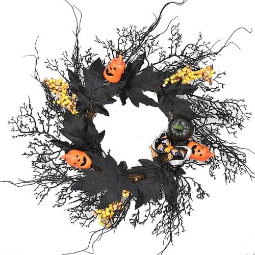 Maple Wreath Ring Of Flowers Thanksgiving Decoration Halloween Decorative Props Door Hanging Garland Festival Imitation Plants