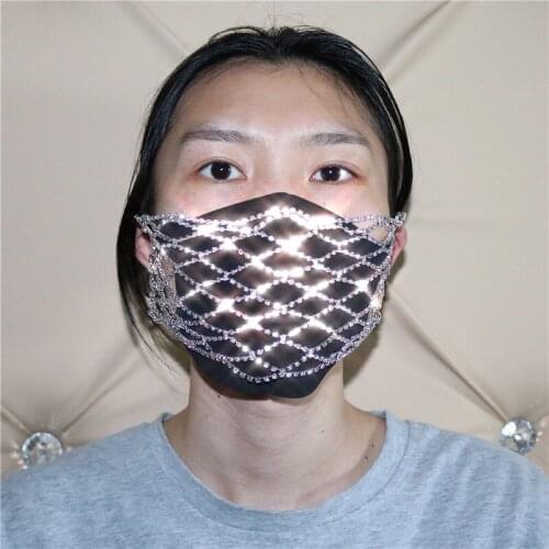 Unisex Fashion Shining Rhinestone Decoration Elastic Mask Jewellery Dance Party Cosplay Night Club Crystal Masks Face Jewelry