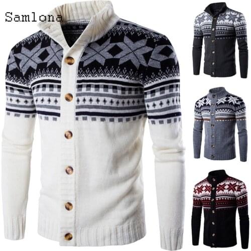 2020 Autumn New Sweaters Men Elegant Leisure Casual Lapel Collar Winter Warm Clothes Printed Mens Knitting Sweater Cardigans