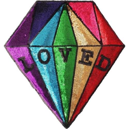 New Rainbow Paillette Diamond Embroidery Patches Colorful Loved Letter Appliques Sewing on Clothing Accessories 3D Diy Parches