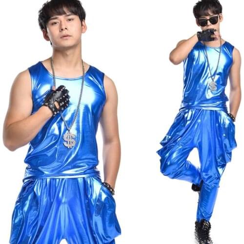 Original men blue vest camiseta hombre personalized singer dance stage street star style sleeveless clothing punk rock dress