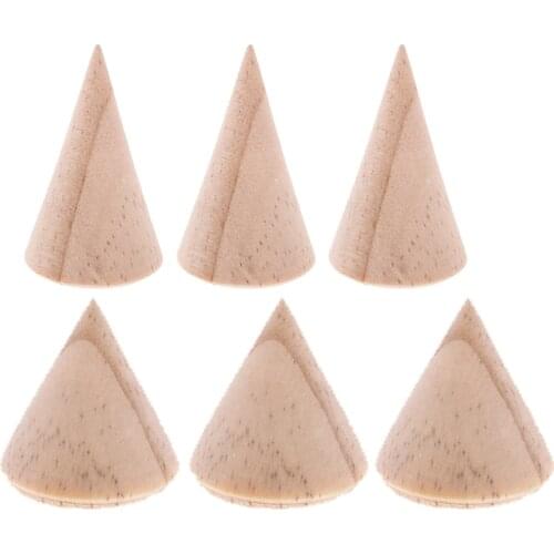 6Pcs Natural Pinewood Ring Finger Cone Wooden Jewellery Stand Organizer Jewelry Rack Display