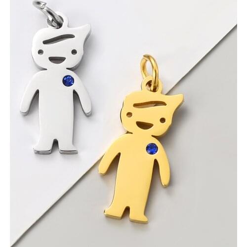 20pcs/lot Mirror Polish Stainless Steel Lovely Boy and Girl Charms Pendant for DIY Jewelry Making Accessories