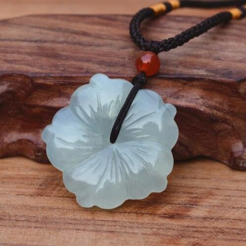Certificate Natural Icy White XIUYAN Stone Pendant Carved Clover Flower Orchid Flower Pendant Gift For Womens Jewelry