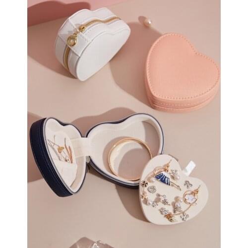 Heart Shape Portable Jewellery Box Travel Organizer PU Leather Heart Jewelry Box J78F