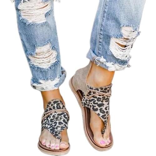 Women Super Fashion Summer PU leathe Sandals Leopard Snake Zebra Print Zipper Beach Sandals Flat Bohemia Style Shoes with Zi