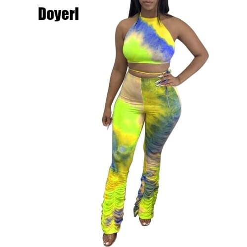 Sexy Two Piece Set Women Crop Top and Bodycon Stacked Pants Leggings Matching Sets Club Summer Clothes for Women 2 Piece Set