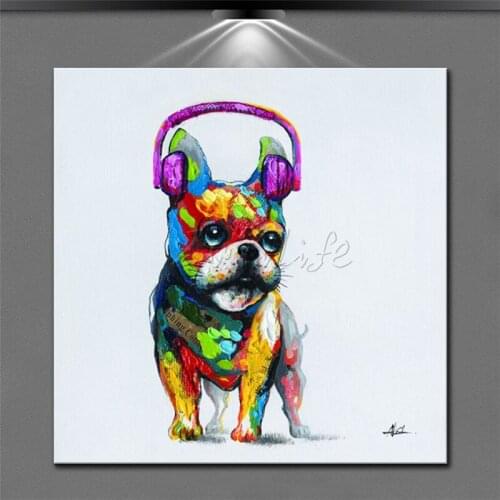 Modern abstract hand painted animal dog puppy acrylic oil painting on canvas colourful wall art home decor living room
