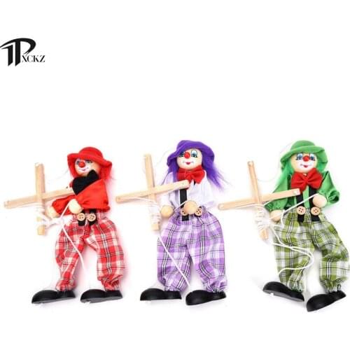 Funny Wooden Pull String Colorful Doll Toy Handcraft Clown Puppet Marionette Kid Children Toy Gift Vintage Joint Activity