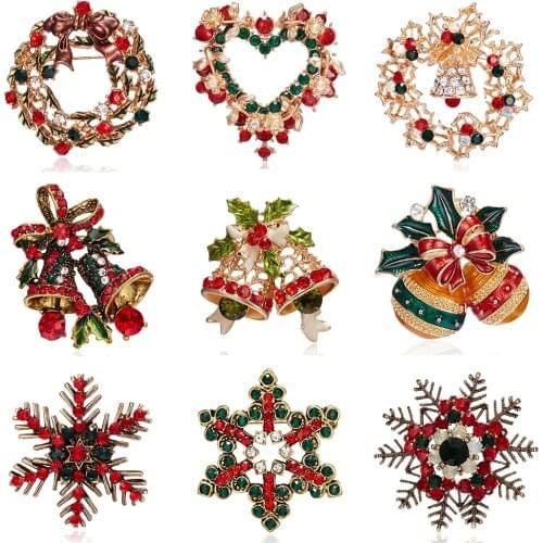 Classic Bow Garland Bells Brooches For Women Vintage Crystal Enamel Christmas Brooch Pins Fashion Jewelry Accessories Wholesale