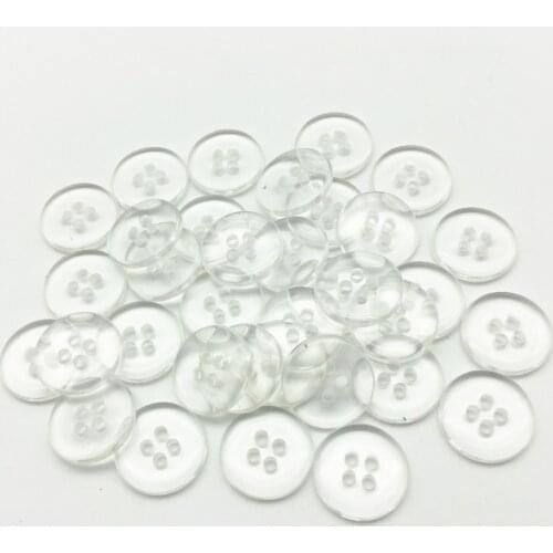 100pcs 15mm Clear Transparent Resin Round Buttons Sewing 4 Holes Shirt Button For Clothing Accessories Embellishments