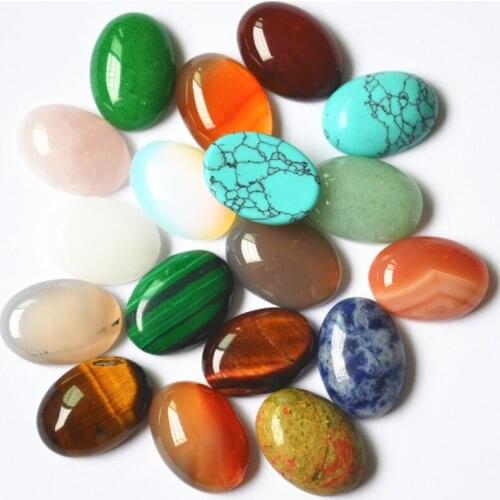 18*13mm 20pcs New Hot Fashion Mixed Natural Stone Onyx Malay Tiger Eye Opal Malachite Oval CAB Cabochons Ring Face