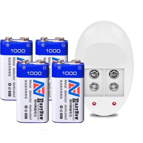 4PCS 9v rechargeable battery 1000mAh Large 9V Lithium Ion Battery 9V Batterie Hersteller garantie + 1PCS 9V Smart Charger