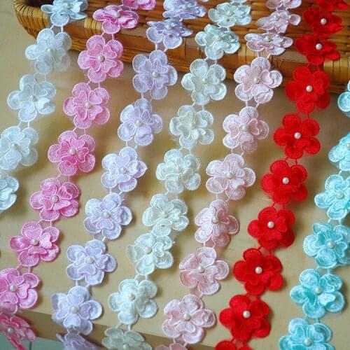 40Yards Flowers 4.5cm Width Craft Braided Beaded Pearls Lace Trim Appliques Lace Ribbon 2 Layers Costume Patch Sewing