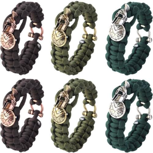 6PCS QingGear Handmade Shield Helmet Charm Bead Paracord Survival Bracelet With U Shackle Emergency Tactical Parachute Cord