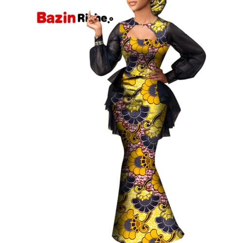 African Clothes for Women Traditional Dresses Gifted Head Wrap Elegant Lady Party Event Clothing WY8873