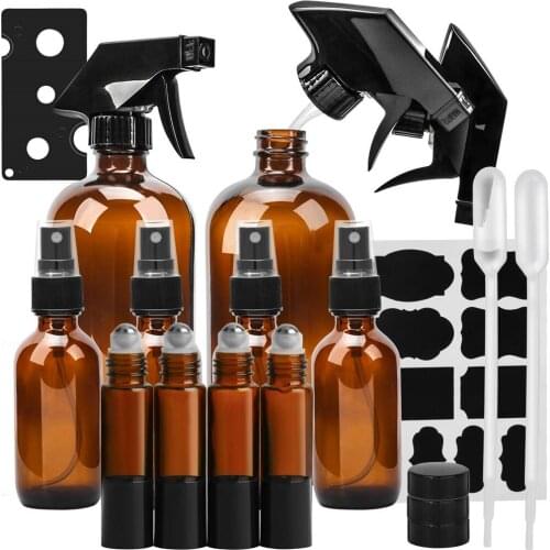FreeShip Glass Spray Bottle Amber Glass Spray Bottles Set Refillable Container for Essential Oils, Cleaning or Aromatherapy
