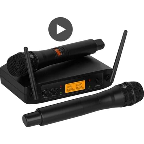 UHF Wireless Microphone 2 Channels Karaoke System Phantom Power Professional Handheld Condenser Microphone for Home Gathering