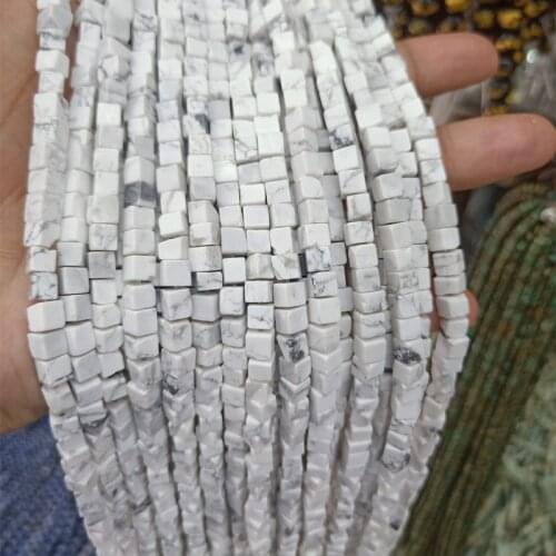 4mm Square Shape Natural White Turquoises Stone Beads For Jewelry Making Loose Spacer Stone Beads DIY Bracelet Strand 15